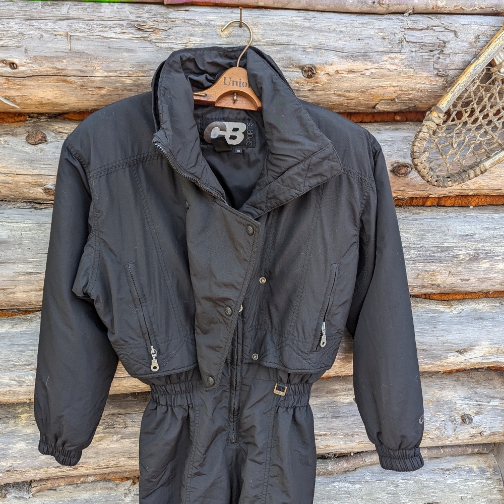 Awesome'90s CB sports powder suit ski suit apre ski party suit! Wm's 10 black.